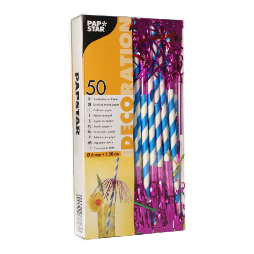 Papstar 500x Trinkhalme "Feuerwerk", Papier, Bunt, Durchmesser: 6mm, Länge: 20cm