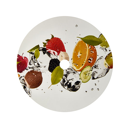 Papstar 5x 100 Abdeckungen für Becher, Pappe rund Ø 10 cm "Fruits" mit Lochung
