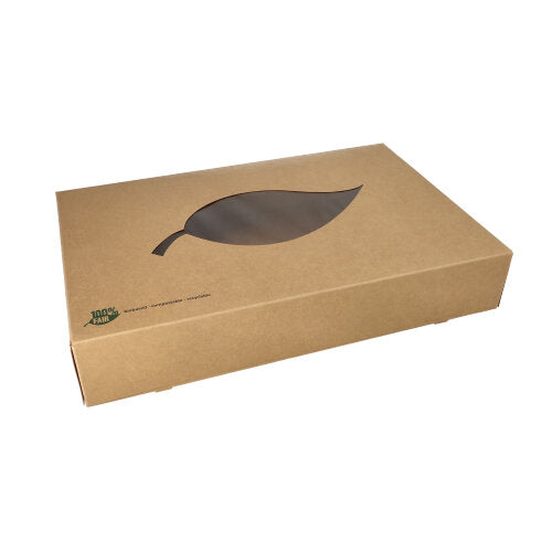 Papstar 5x 10 Transport- und Catering-Kartons, Pappe "pure" 8 cm x 46,4 cm x 31,3 cm braun "100% Fair" mit Sichtfenster aus PLA