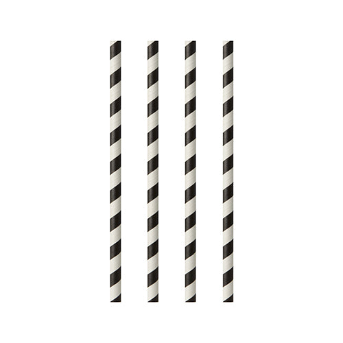 Papstar 20x 25 Trinkhalme, Papier Ø 6 mm · 20 cm schwarz/weiss "Stripes"