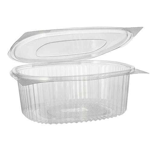 Papstar 6x 50 Feinkost- und Salatschalen mit Klappdeckel, R-PET oval 1500 ml 7,6 cm x 18,2 cm x 20,8 cm klar
