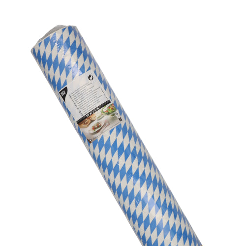 Papstar Papiertischtuch "Bayrisch Blau" (mit Damastprägung), Papier, Blau und Weiß, Durchmesser: 1m, Länge: 50m