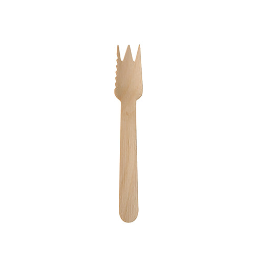 Papstar 10x 100 Kuchen- und Snackgabeln, Holz "pure" 14 cm mit einseitig gezacktem Rand