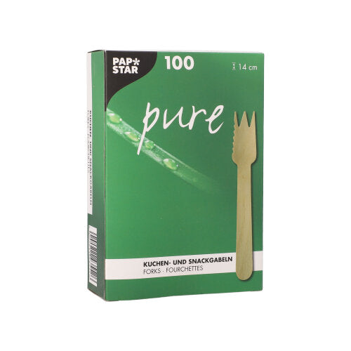 Papstar 1.000x Kuchen- und Snackgabeln (mit einseitig gezacktem Rand), Holz, Natur, Serie: Pure, Länge: 14cm
