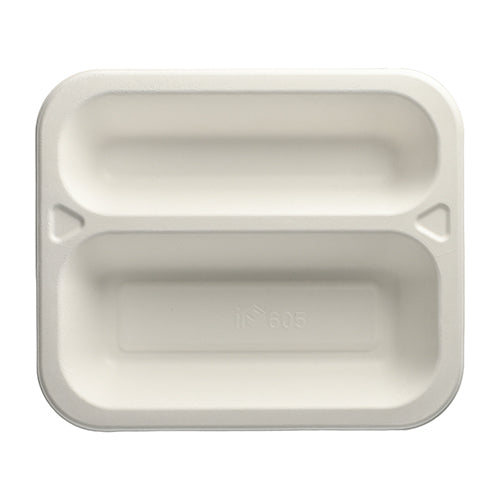 Papstar 6x 100 Siegelschalen, Zuckerrohr 2-geteilt 975 ml 4,2 cm x 21,2 cm x 25 cm weiss