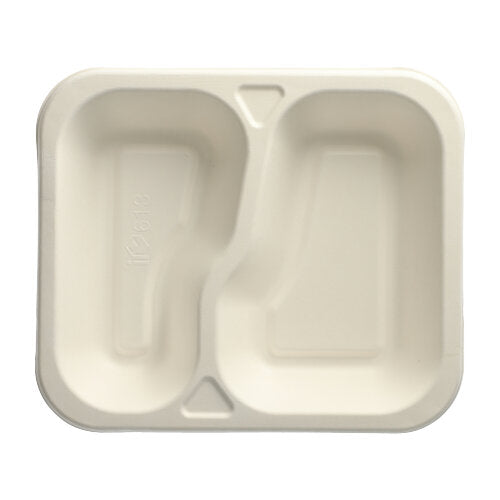 Papstar 6x 100 Siegelschalen, Zuckerrohr 2-geteilt 1000 ml 4,2 cm x 21,2 cm x 25 cm weiss
