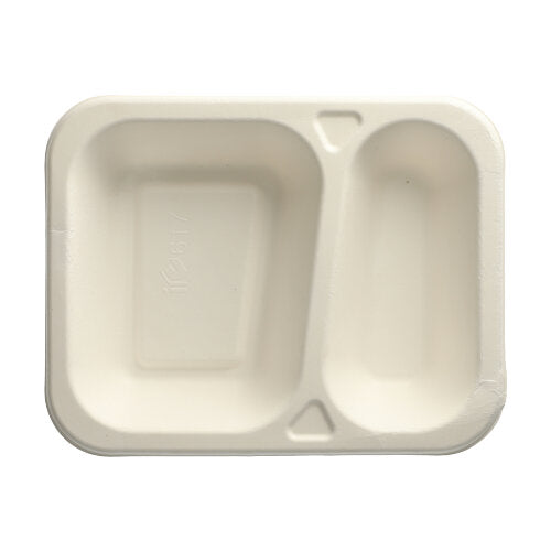 Papstar 6x 100 Siegelschalen, Zuckerrohr 2-geteilt 725 ml 4,2 cm x 18,5 cm x 23,5 cm weiss