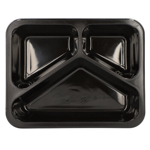 Papstar 500x Mikrowellenschalen (3-geteilt), Polypropylen, Schwarz, Inhalt: 1,09L, 22,7x17,8x4,9cm