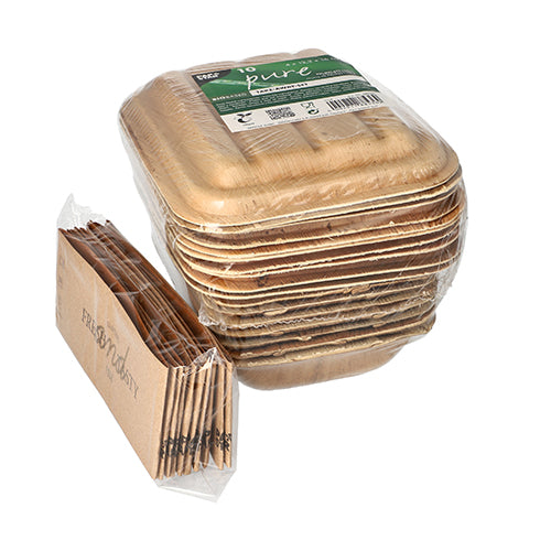 Papstar 50 Trays (mit Deckel und Banderole), Palmblatt, Natur, Serie: Pure, 13,5x17,5x5,5cm