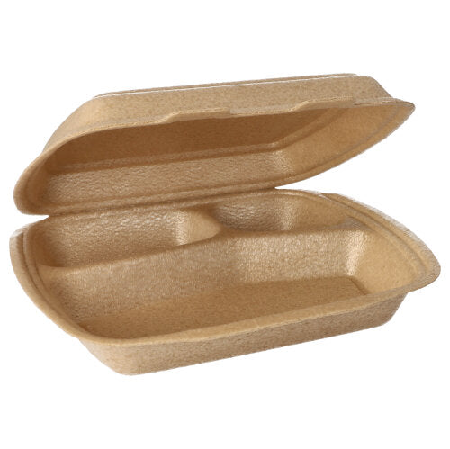 Papstar 4x 50 Menüboxen mit Klappdeckel, XPP 3-geteilt 7 cm x 20,5 cm x 24 cm beige