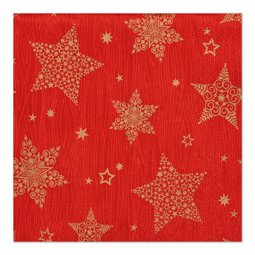 Papstar 300 Servietten, 3-lagig 1/4-Falz 33 cm x 33 cm rot "Christmas Shine"