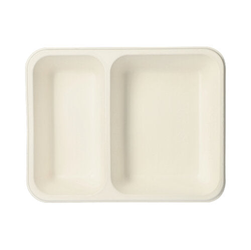 Papstar 4x 125 Siegelschalen, Zuckerrohr 2-geteilt 1250 ml 4,5 cm x 17,5 cm x 22,5 cm weiss