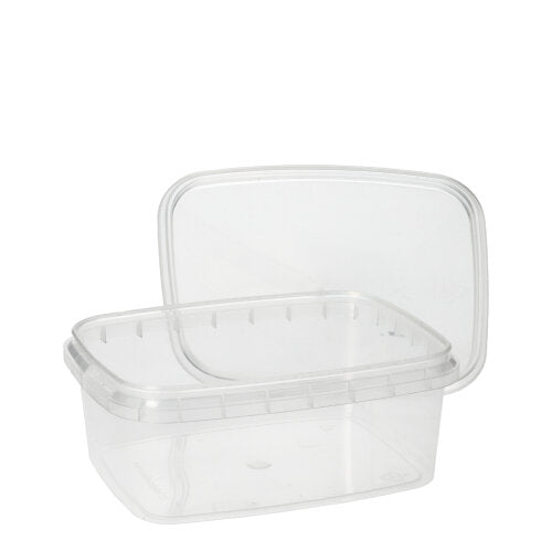 Papstar 550 Feinkostbecher inkl. Deckel mit Originalitätsverschluss, PP, Transparent, Eckig, Inhalt: 250ml, 4x8,6x10,9cm