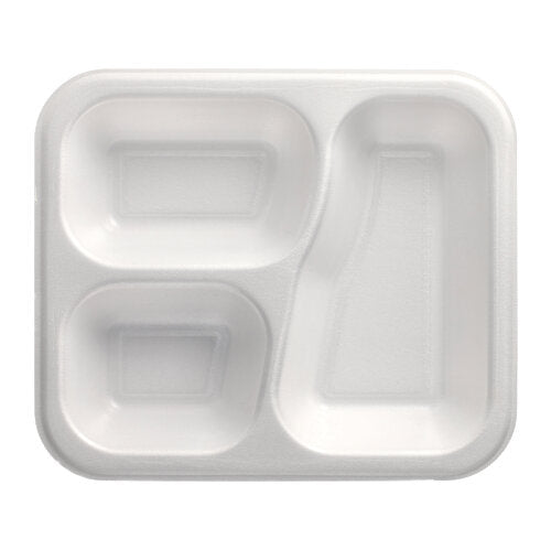 Papstar 6x 100 Siegelschalen, XPS 3-geteilt 925 ml 4,2 cm x 21,2 cm x 25 cm weiss laminiert