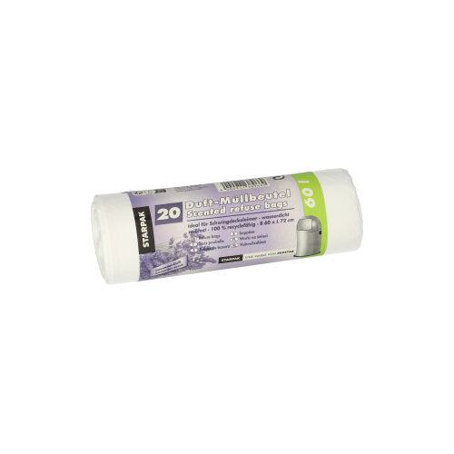 Papstar 16x 20 Müllbeutel, LDPE mit Duft 60 l 72 cm x 60 cm weiss - Lavender