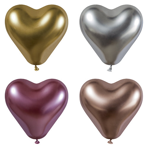 Papstar 40x Luftballons "Glossy Heart", Naturkautschuk, Rot, Gold, Silber und Kupfer, Durchmesser: 28cm