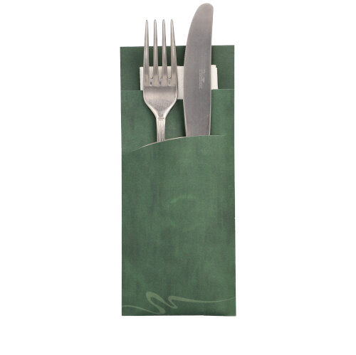 Papstar 1x 520 Bestecktaschen 20 cm x 8,5 cm dunkelgrün inkl. weißer Serviette 33 x 33 cm 2-lag.
