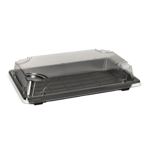 Papstar 8x 50 Sushi-Schalen R-PET eckig 4 cm x 13,5 cm x 21,5 cm schwarz mit PET Deckel
