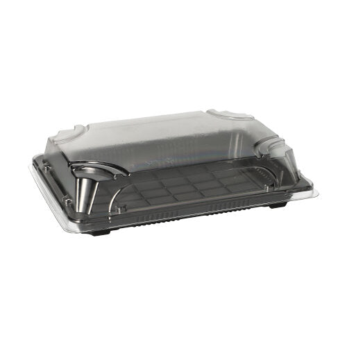 Papstar 8x 50 Sushi-Schalen R-PET eckig 4 cm x 13 cm x 18,5 cm schwarz mit PET Deckel