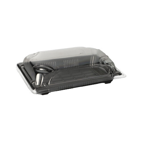 Papstar 8x 50 Sushi-Schalen R-PET eckig 3,8 cm x 11,5 cm x 16,5 cm schwarz mit PET Deckel