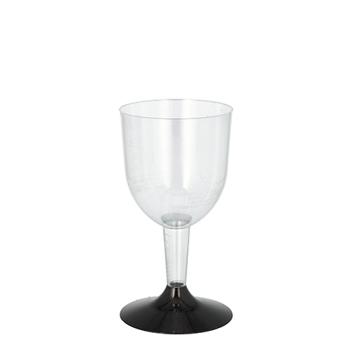 Papstar 200x Stiel-Weißweinglas, Polystyrol, Transparent und Schwarz, Inhalt: 100ml, Durchmesser: 6,7cm, Höhe: 11cm