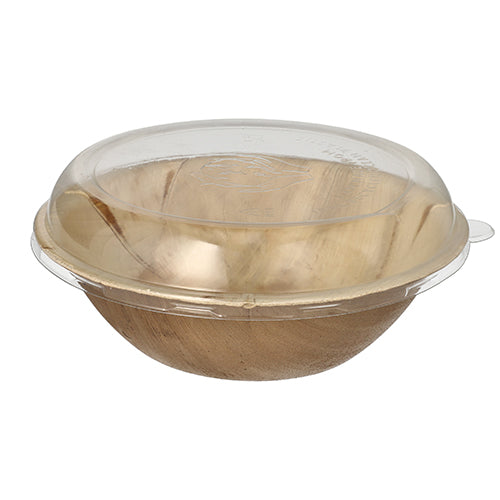 Papstar 50x Schalen (inkl. Deckel), Palmblatt und rPET, Natur und Transparent, Durchmesser: 21cm, Höhe: 8,5cm