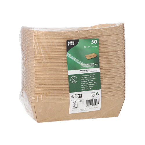 Papstar 500x Snacktrays, Pappe, Braun, Serie: Pure, 8,5x15,5x3,5cm