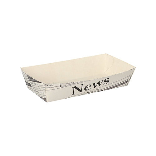 Papstar 600x Pommes-Frites-Trays "Newsprint", FSC Pappe, Weiß und Schwarz, 8,5x16,5x3,5cm