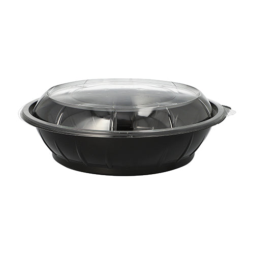 Papstar 9x 25 Salatschalen, PET 1000 ml Ø 21,8 cm · 6 cm schwarz "Snap It" mit Deckel R-PET glasklar