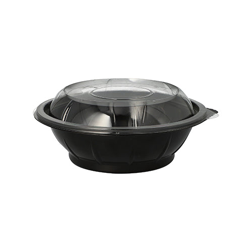 Papstar 12x 25 Salatschalen, PET 600 ml Ø 16,6 cm · 5,9 cm schwarz "Snap It" mit Deckel R-PET glasklar