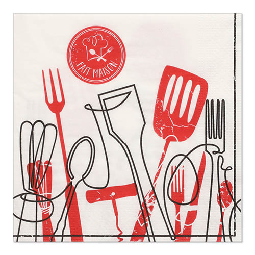 Papstar 200 Servietten, 3-lagig 1/4-Falz 33 cm x 33 cm "Ma Cuisine"