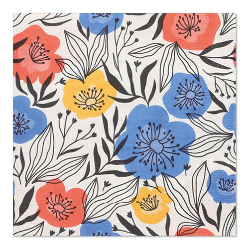 Papstar 200 Servietten, 3-lagig 1/4-Falz 33 cm x 33 cm "Flowerfield"