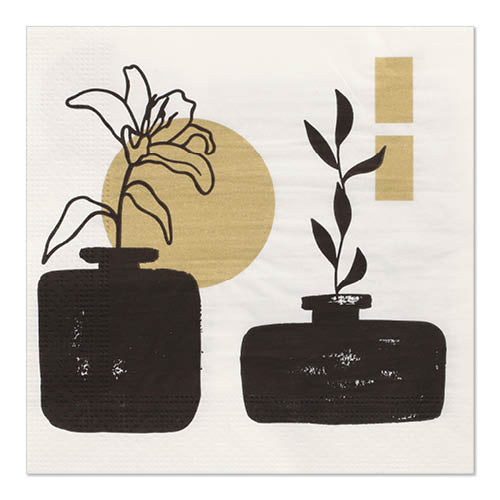 Papstar 200 Servietten, 3-lagig 1/4-Falz 33 cm x 33 cm gold "Modern Vases"