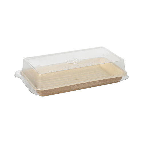 Papstar 5x 10 Sushi-Schalen Palmblatt eckig 100 ml 4,3 cm x 18,4 cm x 10,4 cm natur mit rPET Deckel "Kombipack"