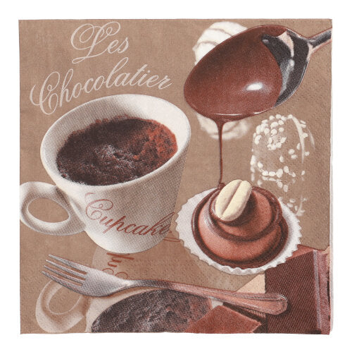 Papstar 200 Servietten, 3-lagig 1/4-Falz 33 cm x 33 cm "Les Chocolatier"