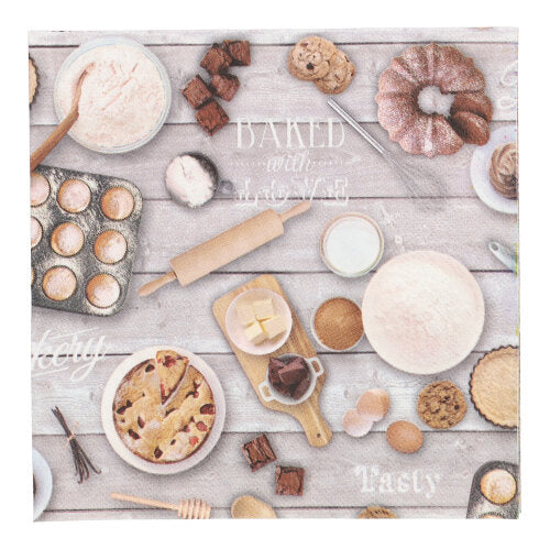 Papstar 200 Servietten, 3-lagig 1/4-Falz 33 cm x 33 cm "Baked with Love"
