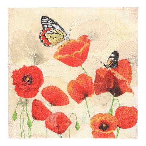 Papstar 200 Servietten, 3-lagig 1/4-Falz 33 cm x 33 cm "Poppy Flowers"