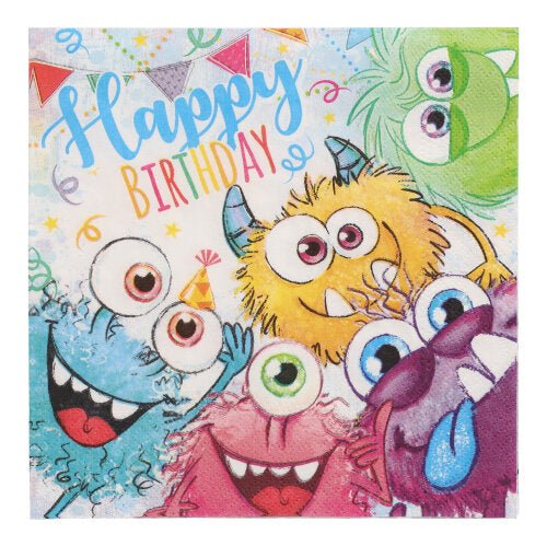 Papstar 200 Servietten, 3-lagig 1/4-Falz 33 cm x 33 cm "Funny Monsters"