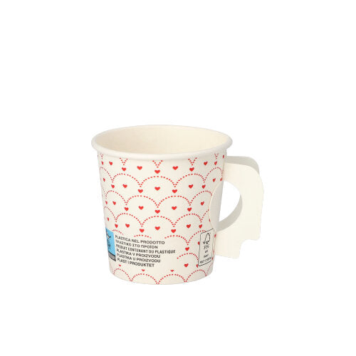 Papstar 20x 25 Trinkbecher mit Henkel, Pappe 0,1 l Ø 6 cm · 6,2 cm weiss "Hjärtan"