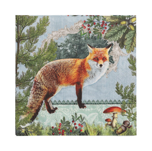 Papstar 10x 20 Servietten, 3-lagig 1/4-Falz 33 cm x 33 cm "Fox Portrait"