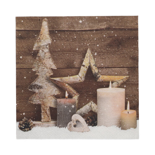 Papstar 300 Servietten, 3-lagig 1/4-Falz 33 cm x 33 cm "Candles and Stars"