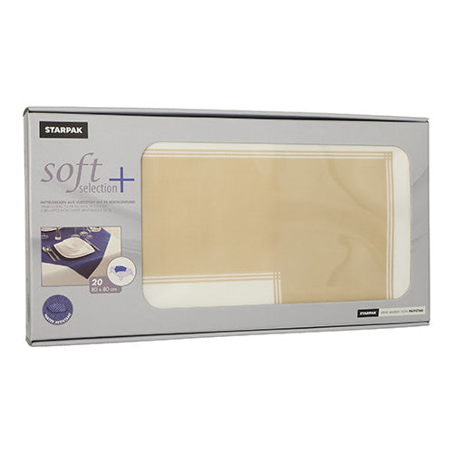 Papstar 5x 20 Mitteldecken, stoffähnlich, Vlies "soft selection plus" 80 cm x 80 cm sand "Frame"