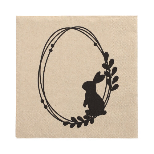 Papstar 15x 20 Servietten, Natur, "Rabbit Wreath", 3-lagig, 1/4-Falz, 33x33cm