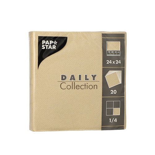 Papstar 400 Servietten, Sand, Serie: DAILY Collection, 1/4-Falz, 24x24cm