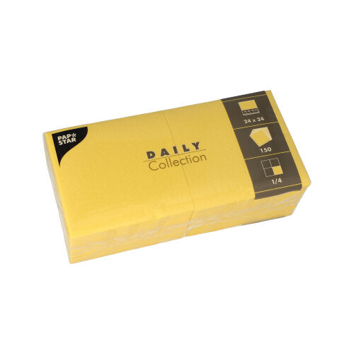 Papstar 900 Servietten, Gelb, Serie: DAILY Collection, 1/4-Falz, 24x24cm