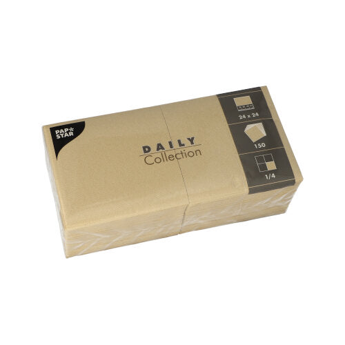 Papstar 900 Servietten, Sandfarbig, Serie: DAILY Collection. 1/4-Falz, 24x24cm
