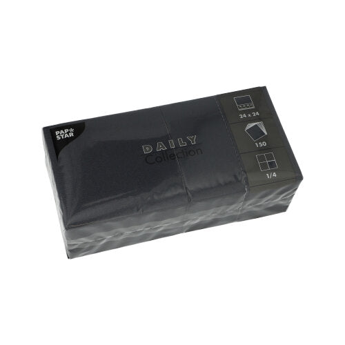 Papstar 900 Servietten, Schwarz, Serie: DAILY Collection. 1/4-Falz, 24x24cm