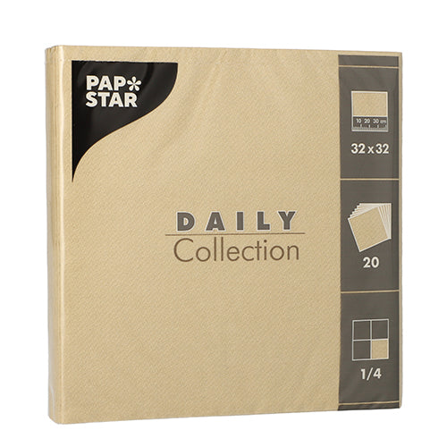 Papstar 300 Servietten, Sand, Serie: DAILY Collection, 1/4-Falz, 32x32cm