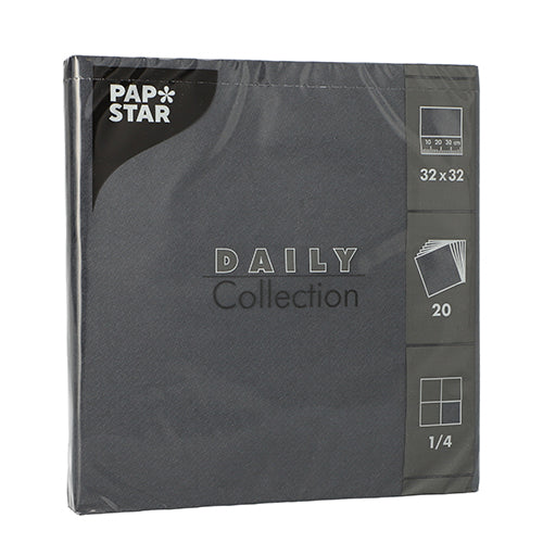 Papstar 300 Servietten, Schwarz, Serie: DAILY Collection, 1/4-Falz, 32x32cm