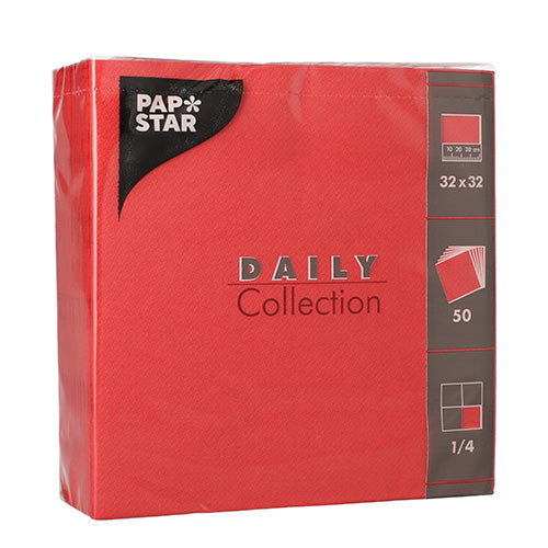 Papstar 14x 50 Servietten, Rot, Serie: DAILY Collection, 1/4-Falz, 32x32cm